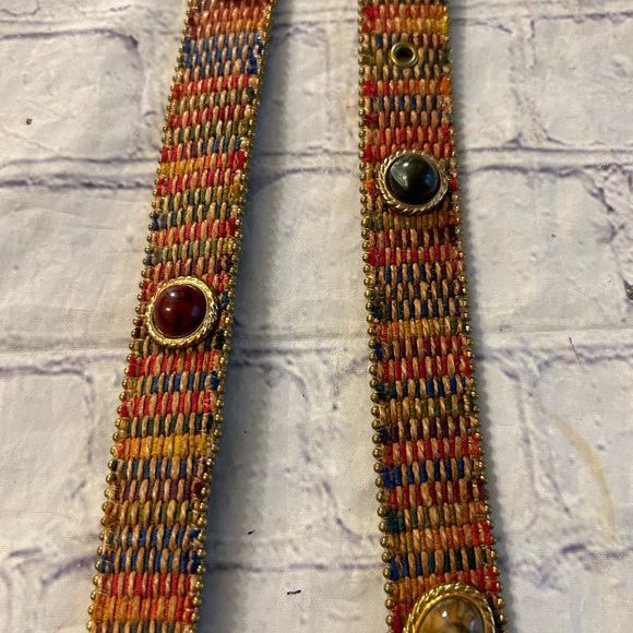 ELITE FRESNO CALIFORNIA COLORFUL FABRIC WITH COLORS STONES GOLD TONE BUCKLE - Picture 10 of 10